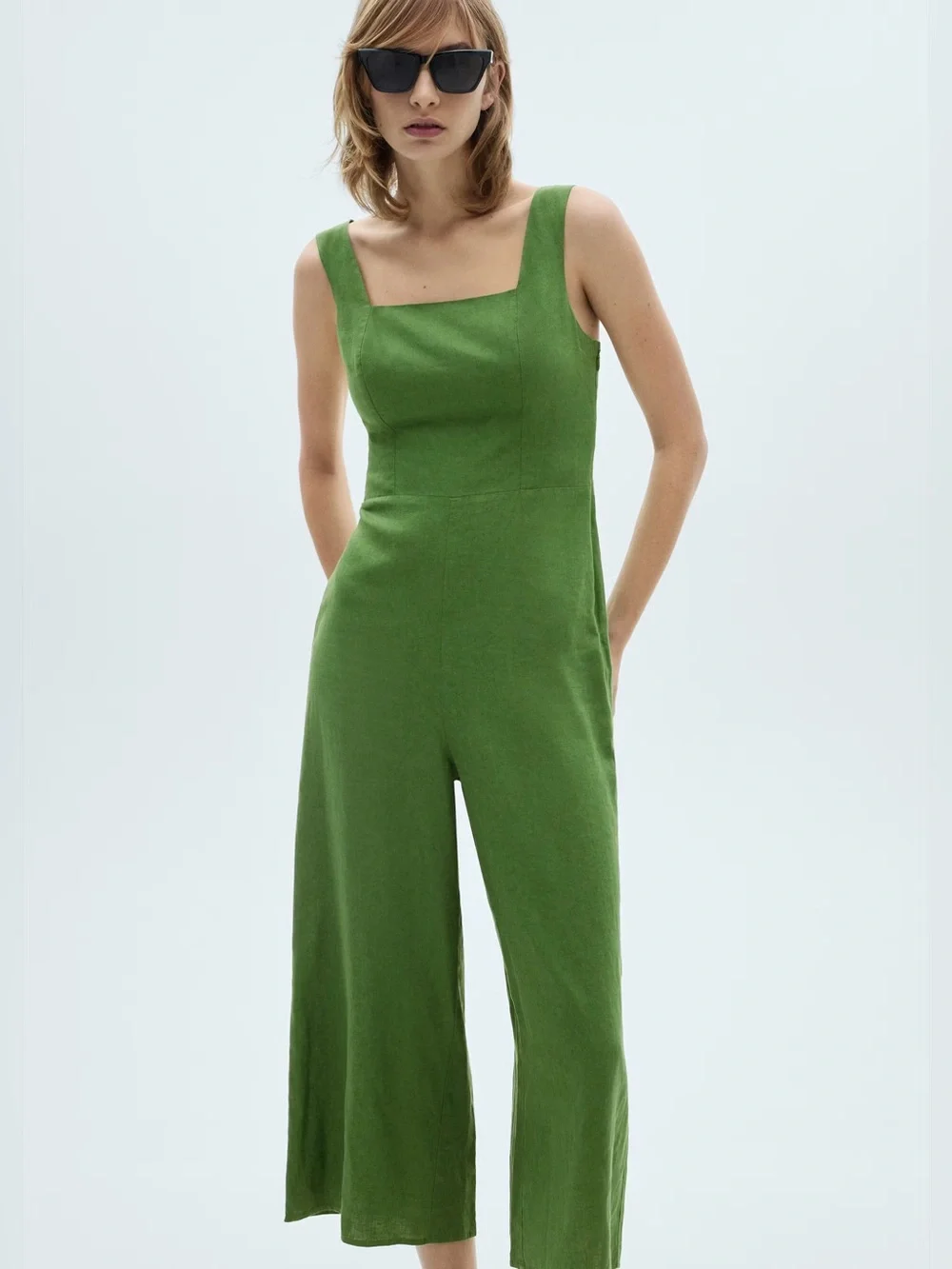 Mango Green straight fit linen jumpsuit NWT